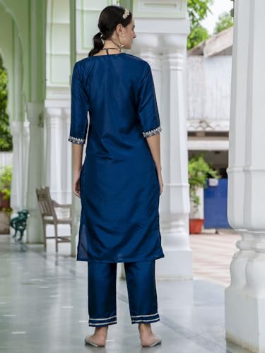 Image of VredeVogel Women's Silk Blend Embroidered Kurta with Pant & Dupatta Set