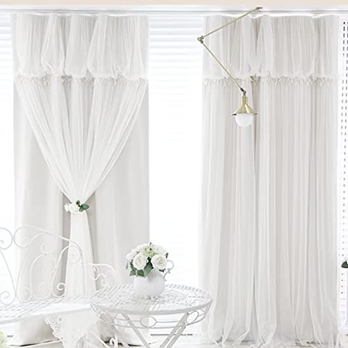 姫系カーテン 遮光 フリル カーテン 二重カーテンレース 断熱防寒 かわいい おしゃれ かーてん 間仕切り一体型 目隠し 1cmでオーダー可 UVカット 遮像保温 可愛いかーてん 厚手 高密度 無地 節電対策 出窓 掃き出し窓 腰窓 小窓 女子 リビング