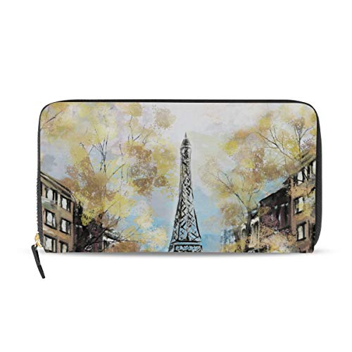 Preisvergleich Produktbild GIGIJY Romantische Eiffelturm-Geldbörse, mehrere Kreditkartenfächer, Tasche für Frauen, Leder, mit Reißverschluss