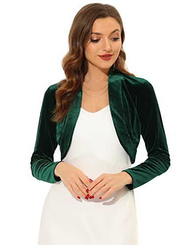 Image of Allegra K Women's Long Sleeve Velvet Shrug Cocktail Party Open Front Cropped Bolero Cardigan Top