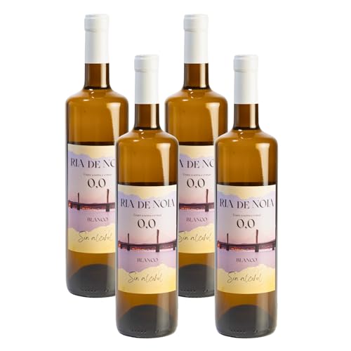 4 x 75 CL - Vino blanco sin alcohol cosechero Ria de Noia Galicia | Vino blanco desalcoholizado elaborado a partir de uvas Tempranillo y Merlot | Vino blanco dulce y fresco. Cosecha 2022. Sin alcohol