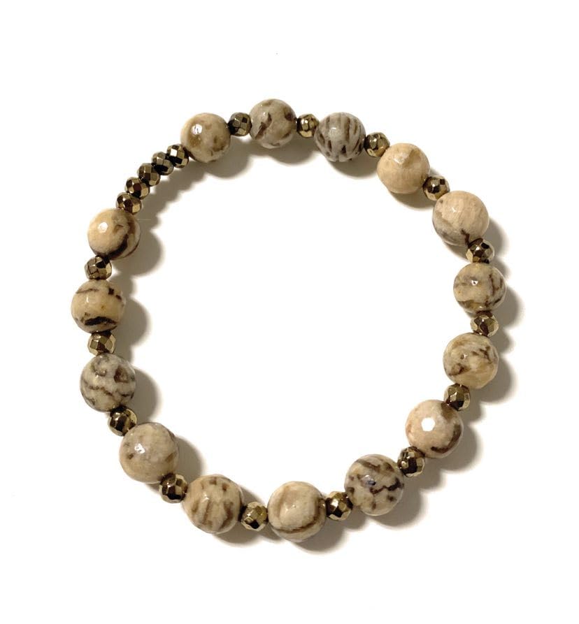 Miniatura 1 de Natural Feldspar and Pyrite Gemstone Crystal Bracelet (7 inches)