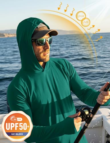 Image of MAGCOMSEN Men's Hooded UPF 50+ Sun Protection T Shirts Long Sleeve Athletic Fishing Shirts Rash Guards