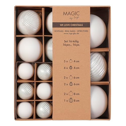 Weihnachtskugeln Glas 4-8cm Mix 16er Set - matt & glänzend gerillt - Christbaumkugeln Weihnachtsbaumkugeln für Weihnachten - Christbaumschmuck & Weihnachtsbaumschmuck Weiß - Just White