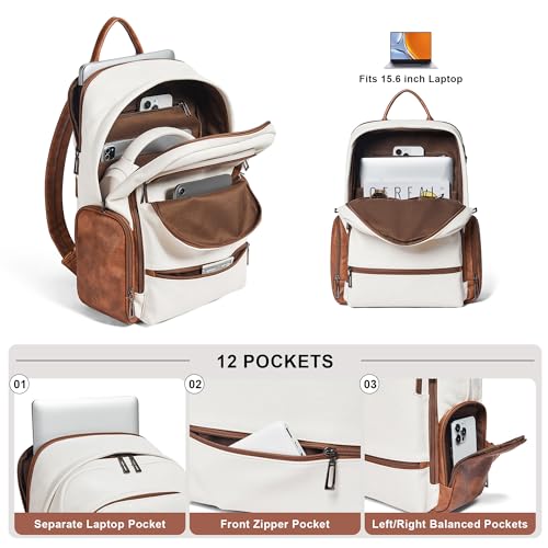 Mochila de cuero sintético para portátil 16 pulgadas beige miniatura 6