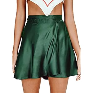 Womens Wrap Mini Skirts Casual High Waist Self Tie Knot Silk Satin Short Skater Skirt