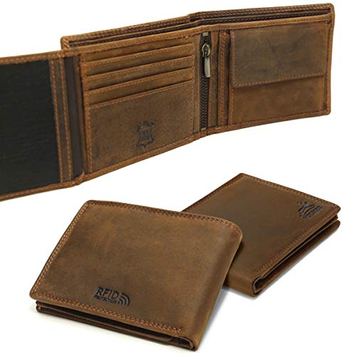 Fa.Volmer® Portefeuille en Cuir pour Homme Marron/Noir avec Protection RFID Portefeuille en Cuir véritable Porte-Monnaie Look usé # VO19 (Brun) - Image 5