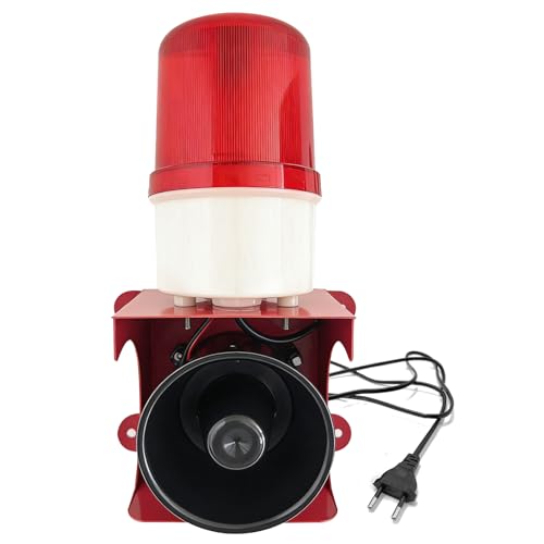 TECKZOON Industrieller Sirenenalarm 120 dB mit Blitzlicht IP65 Schutzklasse Industrielle LED-Warnleuchte Geeignet für Innen- und Außenbereich(EU-Stecker 220 V)