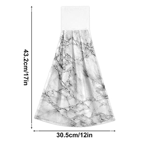 Giwawa White Marble Kitchen Hanging Towel, Black Textured Marbling Hand Tie Towels With Hook & Loop Set Of 2, Elegant Granite Stone Surface Soft Tea Bar Dish Towel For Bathroom Laundry Room Decor #TOP2