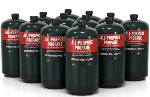 Propane Replacement Fuel Cylinders Camping- 16 Oz (12 Pack) Factory Pre-filled and Ready to Use