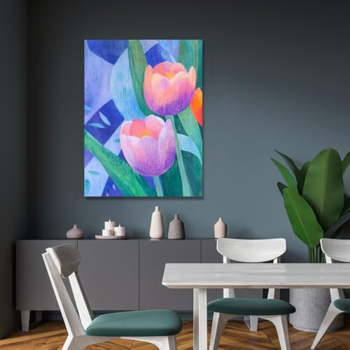 Toile géométrique tulipe violette 50x75 cm - Tableau moderne fleur rose