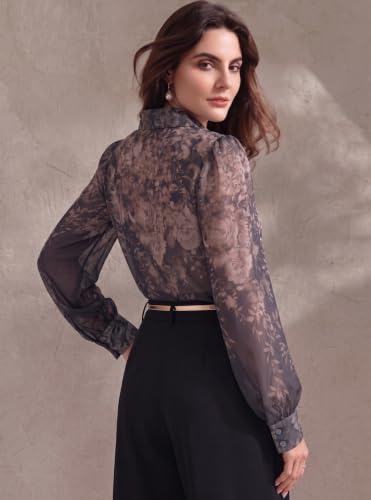 Image of Women Georgette Regular Fit Shirt || Women Top ||Autumn Leaves Print Polo Collar Shirt, Casual Long Sleeve (S-22-25)