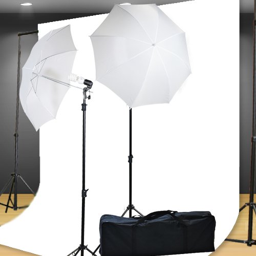 Photo Studio Kit Lighting Kit 400 Watt Video Photography Portrait Lighting Kit, Backdrop Support System And 6' X 9'Ft White Muslin Backdrop Umbrella Softbox Kit By Fancierstudio U69W #TOP23