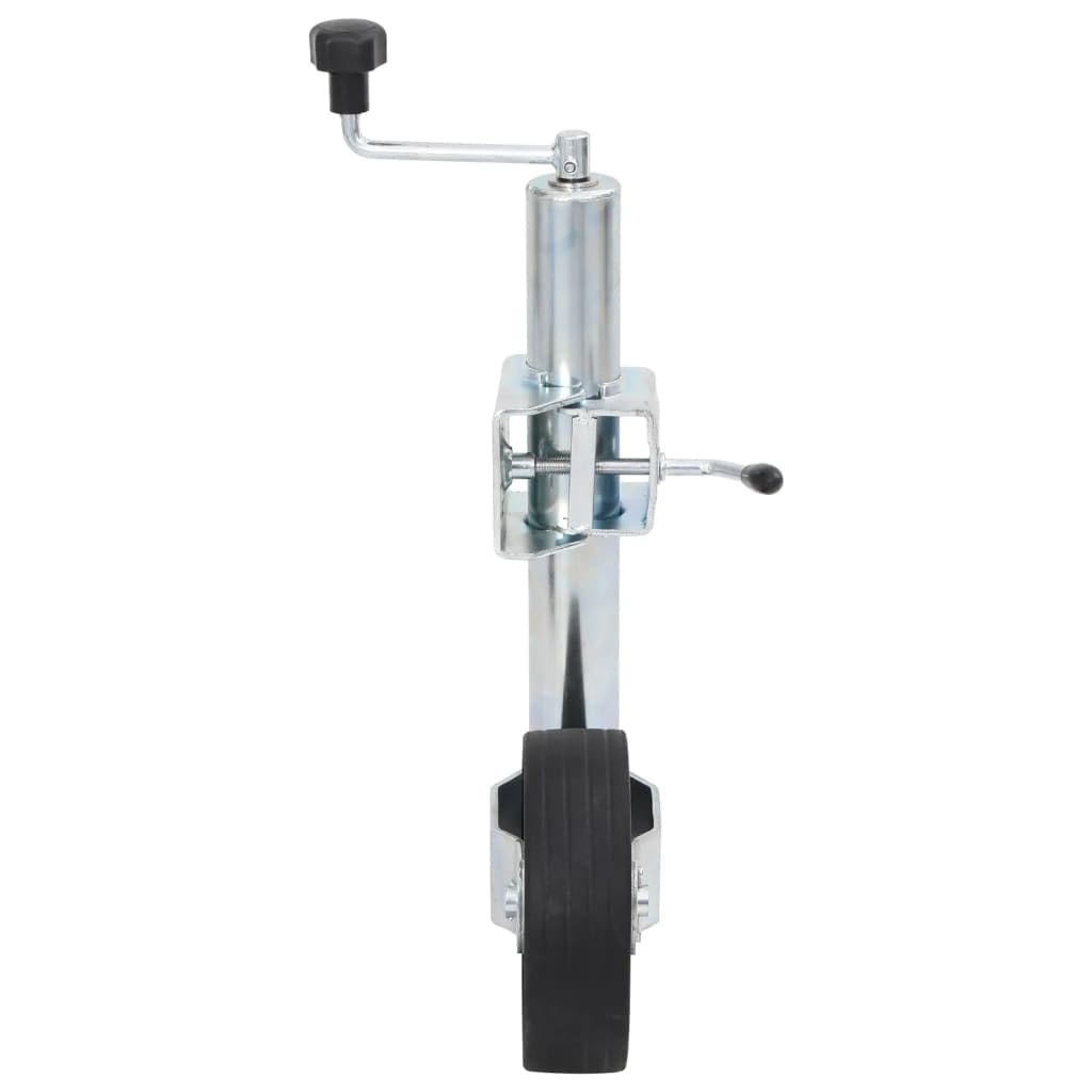 Stützrad 60 mm mit 2 Stützrohren und 3 Klemmen, verstellbar von 63 bis 87,5 cm, verzinkter Stahl, Vollgummireifen für Anhänger
