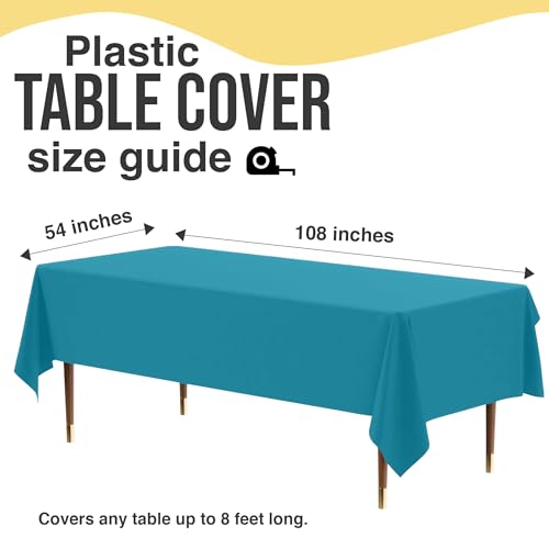 Image of Exquisite Turquoise Rectangle Tablecloth 54 inchx108 inch - 48 Pack | Plastic Tablecloth, Disposable Table Covers Rectangle for Parties, Weddings, Holidays & Party Supplies