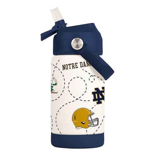 Logo Brands NCAA Notre Dame Fighting Irish Mascot Stainless-Steel Kids Bottle -Soft Silicone Mouthpiece Easy To Carry Kid-Friendly Design- Great For School & On-The-Go
