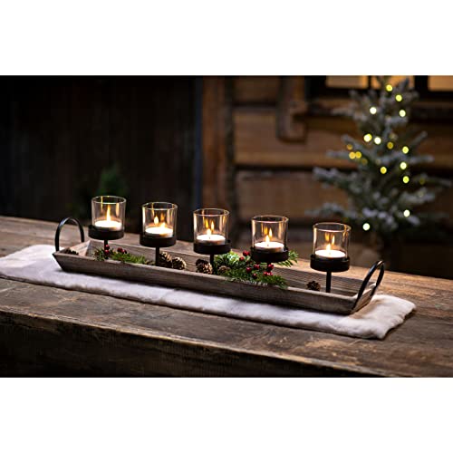 Westcharm 27.5 Glass Candle Holder Set with Wood Tray
