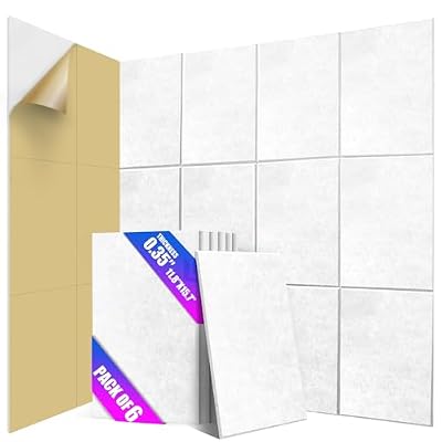 6 Pack Acoustic Wall Panels with Self-Adhesive, 11.8"x15.7" High Density Sound Panel, Decorative Acoustic Panels Sound Absorbing for Home, Office, Recording Studio (White)