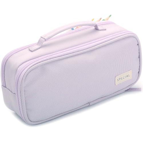 Vocuer Large Big Capacity Aesthetic Preppy Cute Special Pencil Case Organizer Pouch Bag with Handle & 3 Zipper Compartments for Girls Boys Women Adults (Purple) by Vocuer - Used condition - US$8.51