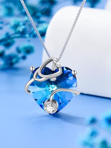OCJ Nurse Gifts Stethoscope Necklace 925 Sterling Silver Heart Birthstone Jewelry Birthday Graduation Gifts for Nurse, Doctor, Medical Student2
