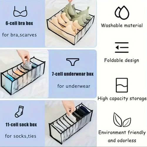 Image of atorakushon Mesh Grid Foldable Storage Organizer for Clothes| Cabinet Closet | Undergarments Almirah & Wardrobe Organiser Box For Socks, Bra, Tie, And Scarfs, Underwear & Panties Set of 3 Grey