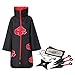 ExH Capa De Akatsuki Itachi, 8 Piezas de Naruto Akatsuki Cloak Anime Cosplay Anime Naruto Akatsuki Traje Largo Capa de Anime Japonés Disfraz de Cosplay Diadema Accesorios Completos
