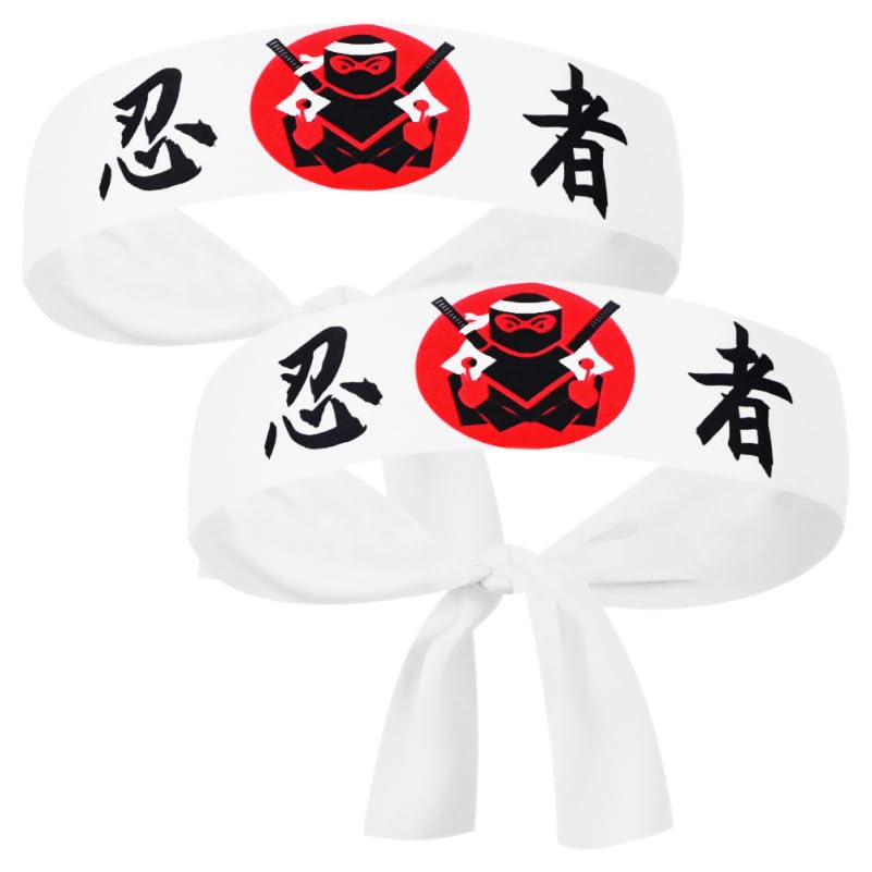 PRETYZOOM 2pcs Japanese Sushi Chef Hachimaki Karate Headband White Sushi Chef Bandana Bushido Hairband Hat for Karate Sports Cooking Kitchen Costume Supply - Ninja
