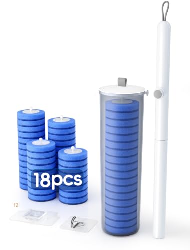 Wall Mounted Disposable Toilet Brush Kit, 1 Wands, 18 Blue Refills | Includes 1 long toilet bowl cleaner wands wall holders，with one-button release for routine toilet bowl cleaning