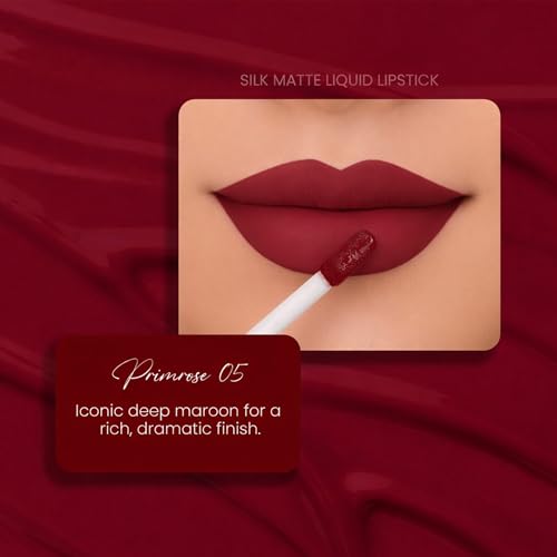 Image of Parul Garg Beauty Silk Matte Liquid Lipstick | Long-Lasting & Smudge-Proof | Soft Matte Finish | Vegan & Clean Beauty | Hydrates with Shea Butter & Vitamin E (Primrose, 3 ml)
