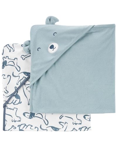 Image of Carter's Baby Hooded Towel (2-pk Blue /White)