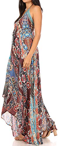 Image of Sakkas Lizi Womens Maxi High-Low Halter Handkerchief Long Dress Beach Party