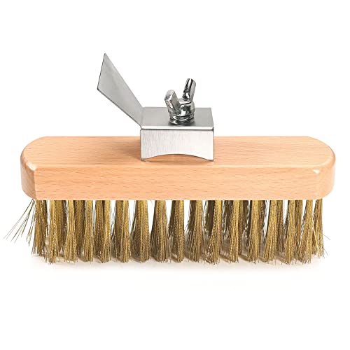 SHANGPEIXUAN Pizzaofenbürste mit Messingborsten und Schaber, 15,2 cm Cover