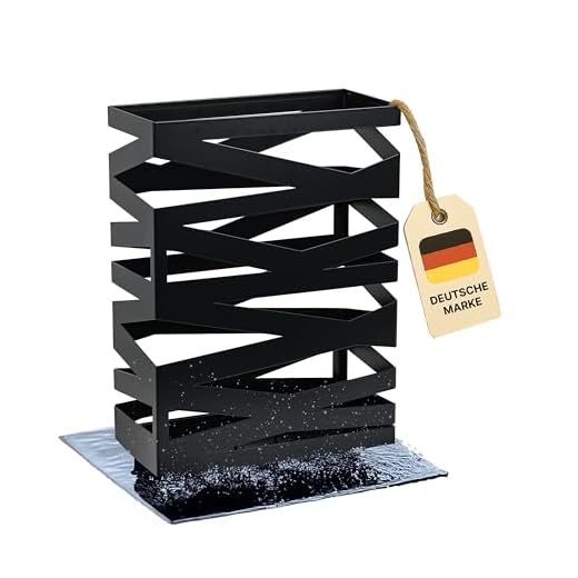 Dönges Portaombrelli "Maxi" in metallo con vassoio antigoccia e gancio, salvaspazio, 34 x 14 x 46 cm, elegante nero, ideale come decorazione per ingresso e corridoio