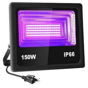 Black Lights for Glow Party, TiYiViRi 150W UV LED Black Light Outdoor IP66 Waterproof with US Plug for Halloween Blacklights Party, Stage Lighting, Body Paint, Aquarium, Fluorescent Poster