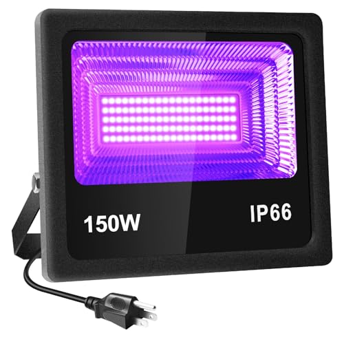 Black Lights for Glow Party, TiYiViRi 150W UV LED Black Light Outdoor IP66 Waterproof with US Plug for Halloween Blacklights Party, Stage Lighting, Body Paint, Aquarium, Fluorescent Poster