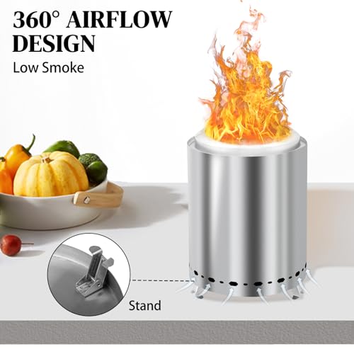 7 Inch Small Tabletop Fire Pit with Removable Ash Pan, Stainless Steel, Smokeless Firepit Outdoor, Mini Fire Pit for with Carry Bag for Camping Backyard Patio Garden Picnic,Silver