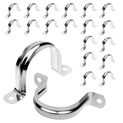 Image of 20Pcs 2 Inch Stainless Steel Conduit Clamps, 2 Hole Strap U Bracket Rigid Pipe Strap, Tension Clips U-Tube Clamp for Pipe Fixing on Various Surfaces
