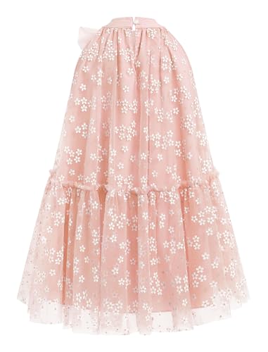 OBEEII Girls Halter Floral Print Tulle Dress Summer Daisy Print Tiered A-line Dress Casual Birthday Bowknot Ruffle Sundress2