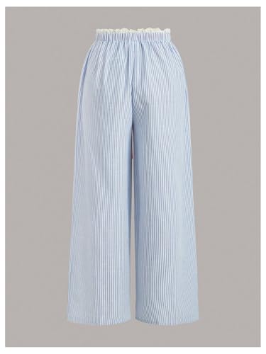 Verdusa Women's Lace Striped Pants Causal Workout Straight Leg Loose Trousers2