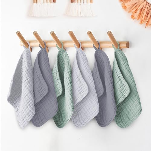 Image of Ease Cubs 12 Pack Muslin Washcloths for Baby - 100% Cotton Baby Wash Cloths for or Baby Face Body Comfy and Soft for Newborn Infants Kids Girls and Boys - 12 inchx12 inch - Grey, Green and Slate