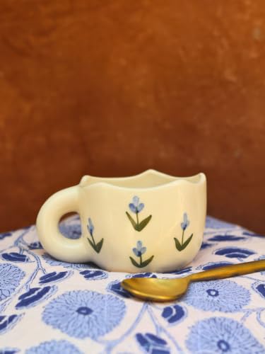Image of WEAVING HOMES Daisy Bloom Mugs for Office, Stylish Tea Cups for Woman, Modern Coffee Mug for Travel (250 Ml) (1, WEAVING HOMES Blue Tulip Mug 220ml Microwave & Dishwasher Safe)