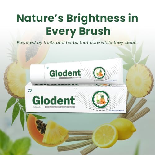 Glodent Teeth Whitening Toothpaste | Plaque Remover | Gum Care | Anticavity Tooth paste | Natural Xylitol Extracts, Neem, Pineapple, Papaya, and Miswak | Vegan-friendly Oral Care (Pack of 6) 70g each