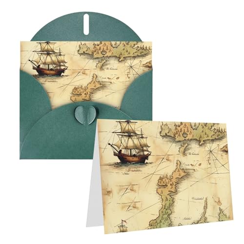 QMNEHJ グリーティングカード サンキューカード 封筒付き 空白のメモカード 4x6インチ バースデーカード 古い宝の地図 ウェディングカード お悔やみカード おもしろい 思考カード あらゆる機会に