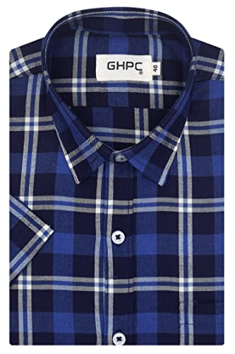 Image of GHPC 100% Cotton Checkered Half Sleeves Regular Fit Formal Shirt for Men