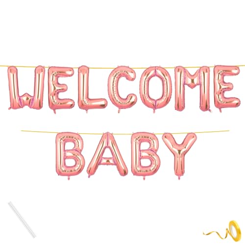 Image of Welcome Baby Banner Rose Gold for Boy Girl Home Foil Balloon Decoration Decor Celebration Rose Golden