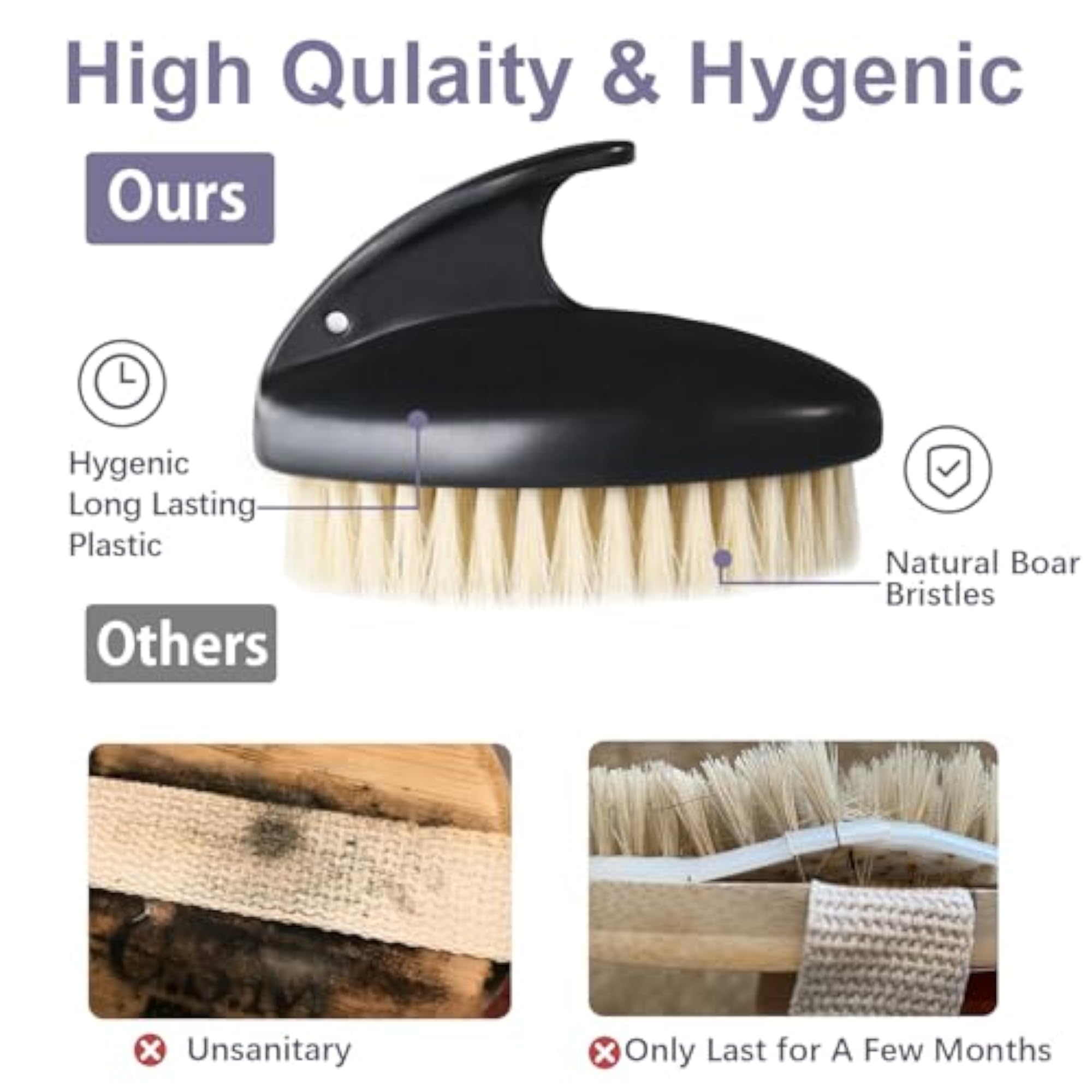 Dry Body Brush, Natural Bristles for Exfoliation