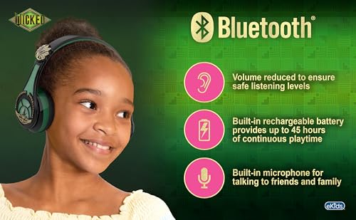 Image of Wicked Elphaba Bluetooth Headphones for Kids, Wireless Headphones for School, Home, or Travel (Wicked Elphaba)