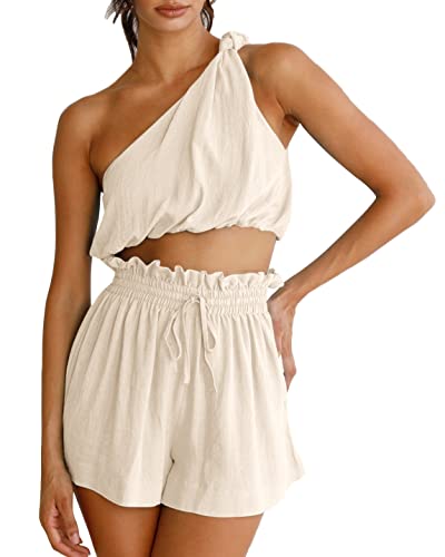 Imily Bela Womens 2 Piece Outfits Linen Matching Sets Two Piece Crop Tops and Paper Bag Waist Shorts Sets 2025 Summer Outfits2