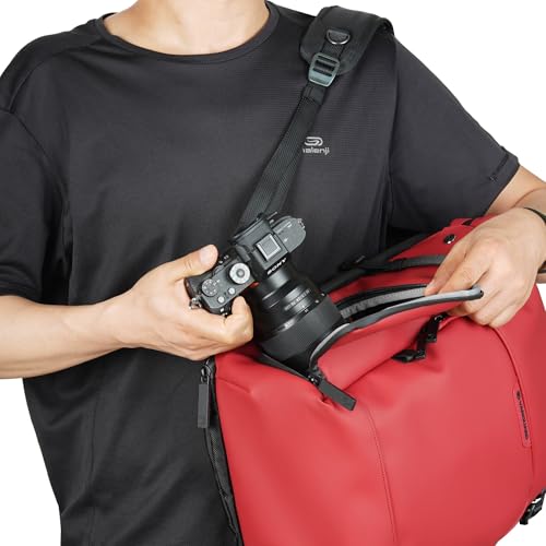 Image of VANGUARD VEO Lite B20L Camera & Everyday Backpack (Red) - Fits Full-Frame Camera with 70-200mm Attached + 3 Lenses, 14 inch Laptop Storage, Rear & Side Access, Convertible Daypack Design