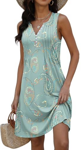 Image of Disamer Beach Dresses for Women 2026 Vacation Swim Cover up V-Neck Summer Dress Button Down Sleeveless Boho Floral Sundress